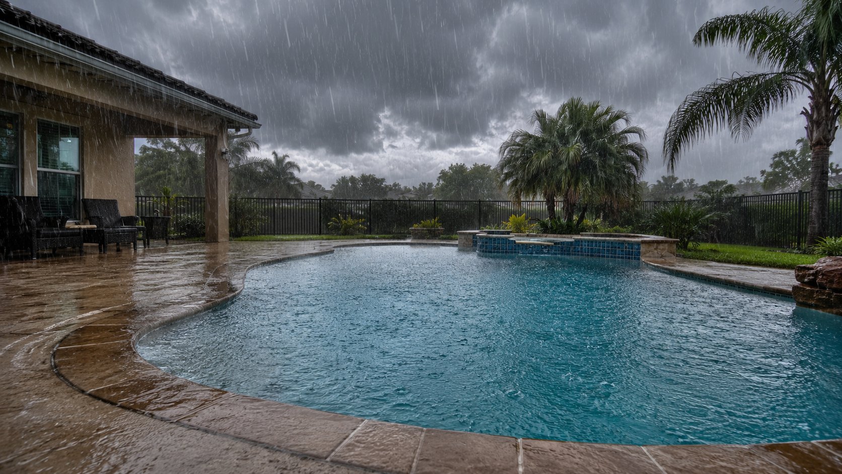 Dark storm clouds rolling over a Central Florida neighborhood ahead of summer rain